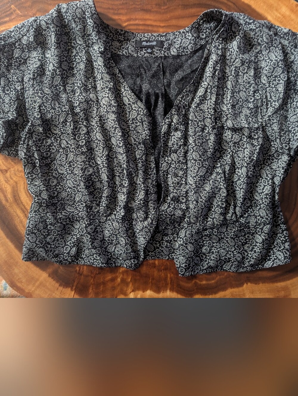 Madewell Pleated Short-Sleeve Floral Summer Crop Top - Picture 2 of 7